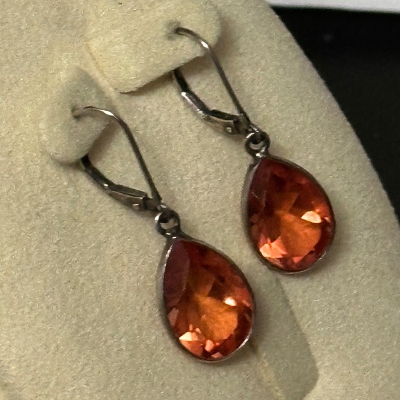 925 Sterling Silver Artisan Crafted Genuine Treated Fire Quartz Dangle Earrings - Picture 6 of 12